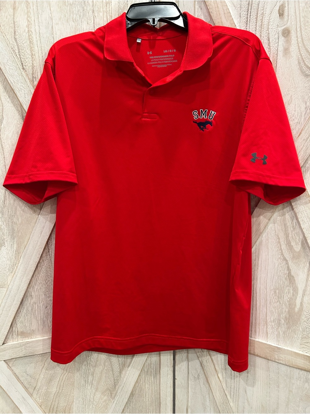 SMU Mustangs Under Armour Performance Golf Polo Red Men's Large NCAA